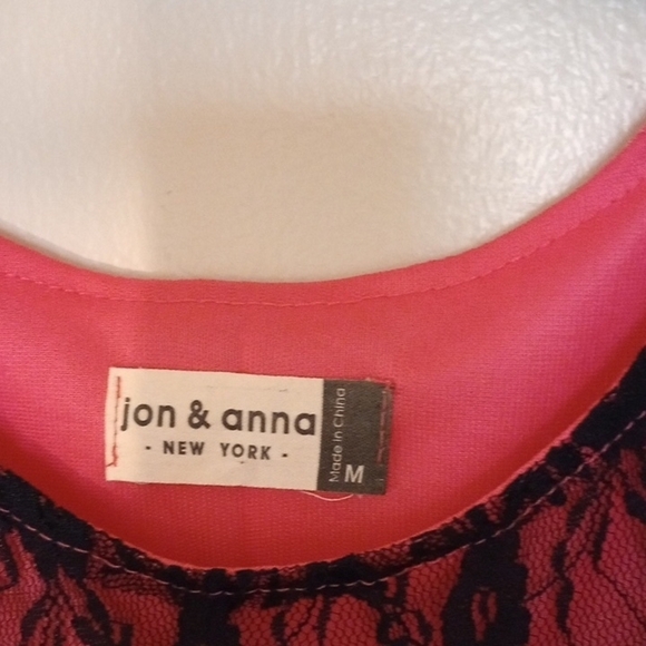 Pink Sleeveless Dress with Black Lace Detail Silky Sheer - Picture 2 of 4